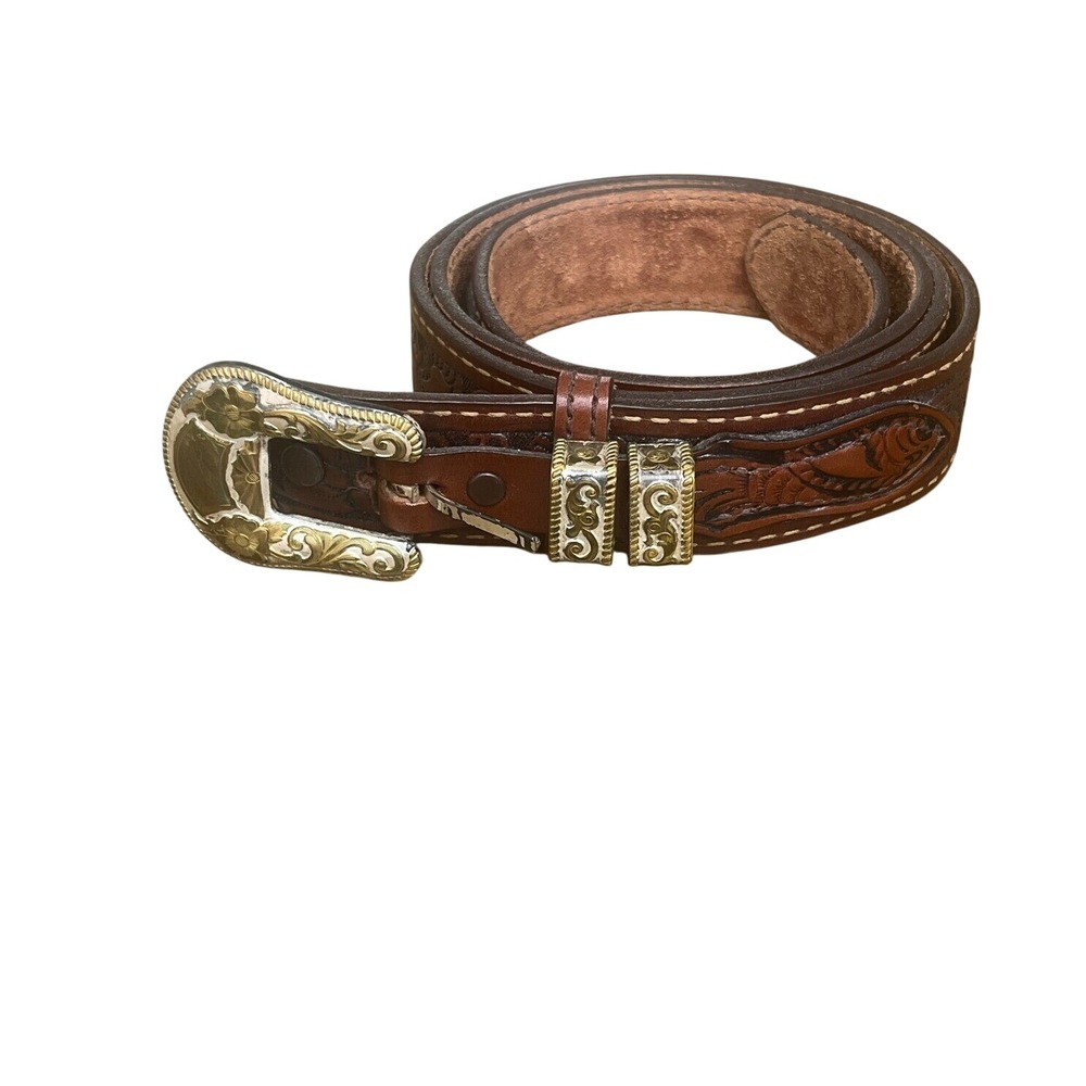 Nocona Men's Leather Western Belt with Silver/ Bronze Buckle size 50